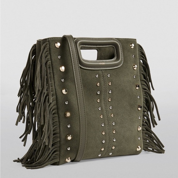 Maje Handbags - Maje Green Studded Fringed Suede M Bag